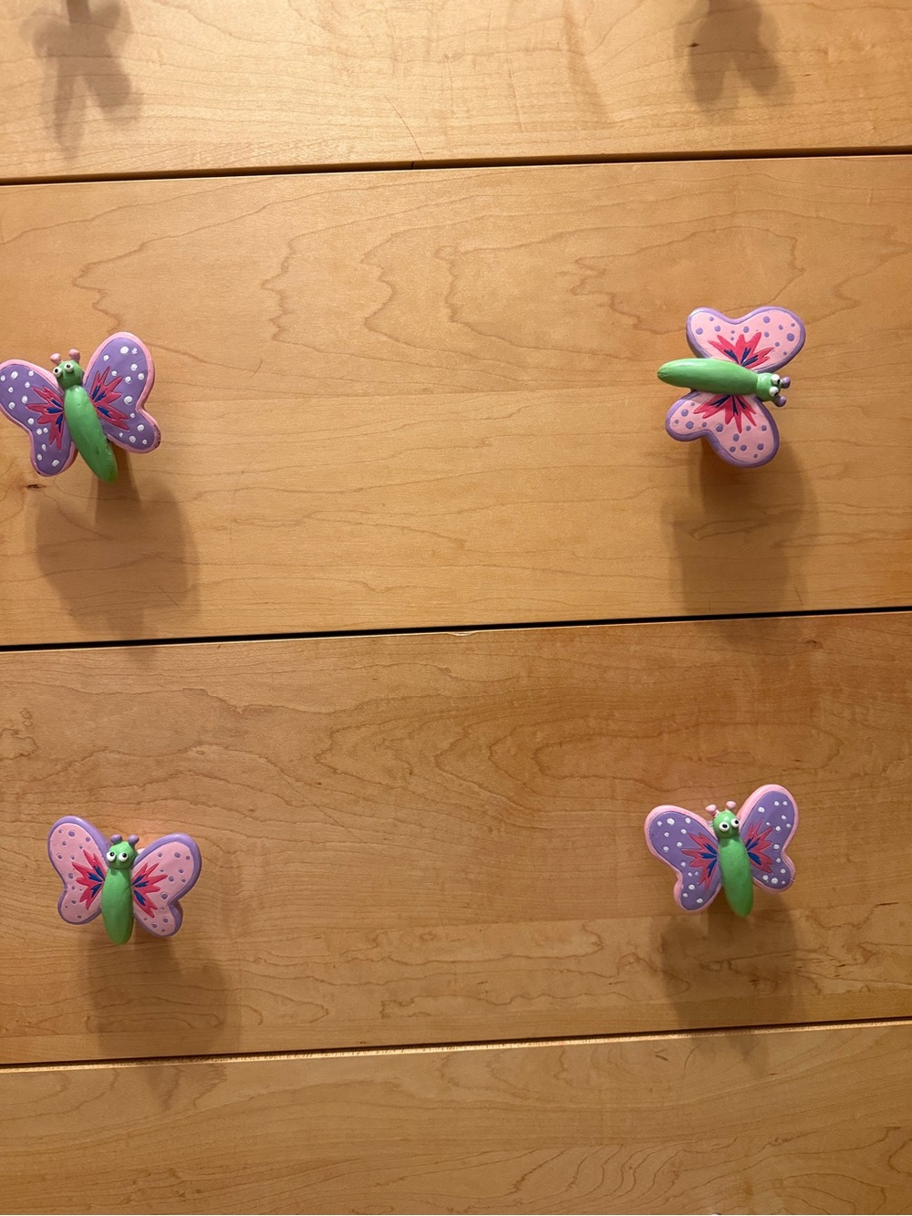Set of 5 Pink & Purple Butterfly Drawer Knobs